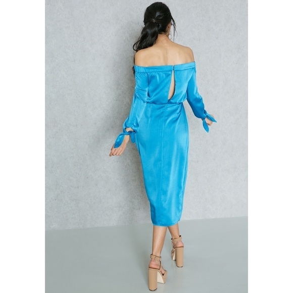 NWT Lavish Alice Satin Bardot Tie Sleeve Midi Dress Size 10 - Picture 2 of 9